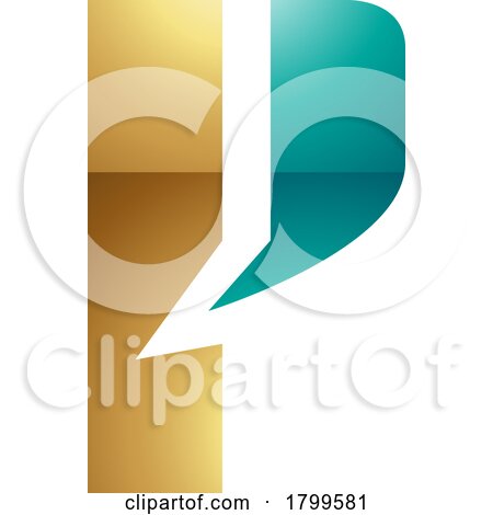 Persian Green and Gold Glossy Letter P Icon with a Bold Rectangle by cidepix