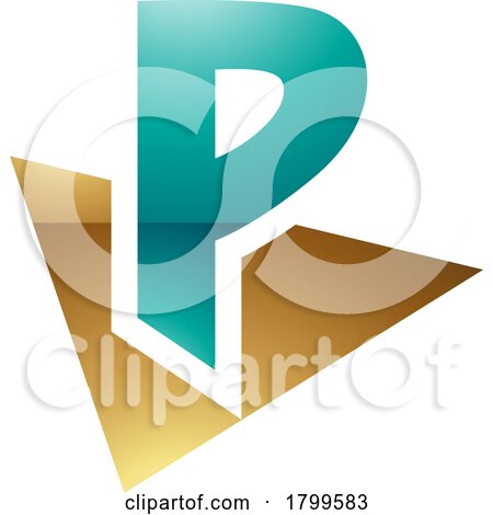 Persian Green and Gold Glossy Letter P Icon with a Triangle by cidepix