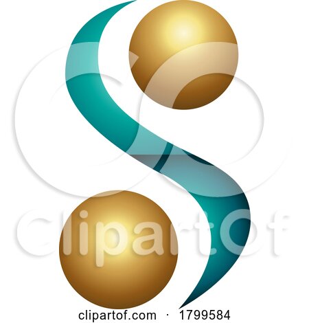 Persian Green and Gold Glossy Letter S Icon with Spheres by cidepix