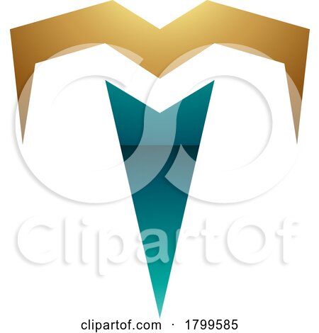 Persian Green and Gold Glossy Letter T Icon with Pointy Tips by cidepix