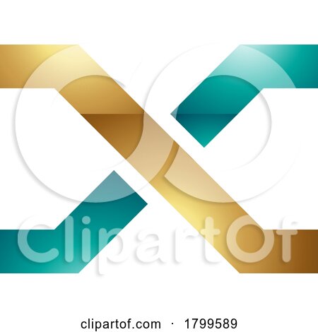Persian Green and Gold Glossy Letter X Icon with Crossing Lines by cidepix