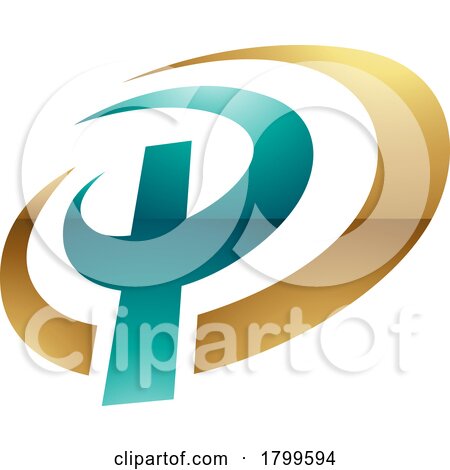 Persian Green and Gold Glossy Oval Shaped Letter P Icon by cidepix