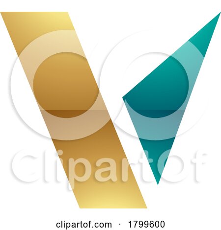 Persian Green and Gold Glossy Geometrical Shaped Letter V Icon by cidepix