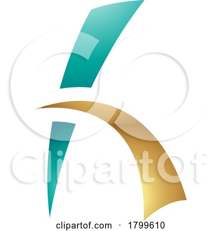 Persian Green and Gold Glossy Letter H Icon with Spiky Lines by cidepix