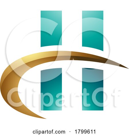 Persian Green and Gold Glossy Letter H Icon with Vertical Rectangles and a Swoosh by cidepix