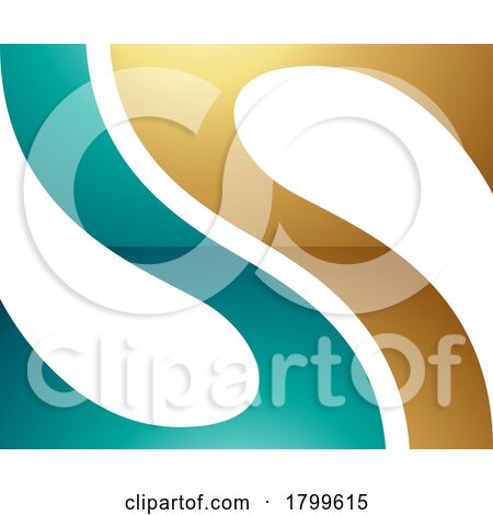 Persian Green and Gold Glossy Fish Fin Shaped Letter S Icon by cidepix
