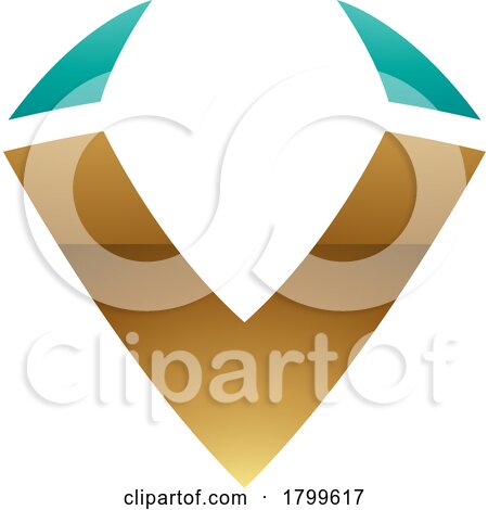 Persian Green and Gold Glossy Horn Shaped Letter V Icon by cidepix