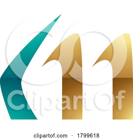 Persian Green and Gold Glossy Horn Shaped Letter M Icon by cidepix