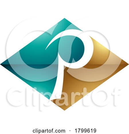 Persian Green and Gold Glossy Horizontal Diamond Letter P Icon by cidepix