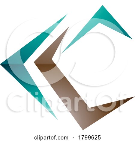 Persian Green and Brown Glossy Letter C Icon with Pointy Tips by cidepix