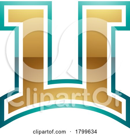 Persian Green and Gold Glossy Arch Shaped Letter U Icon by cidepix
