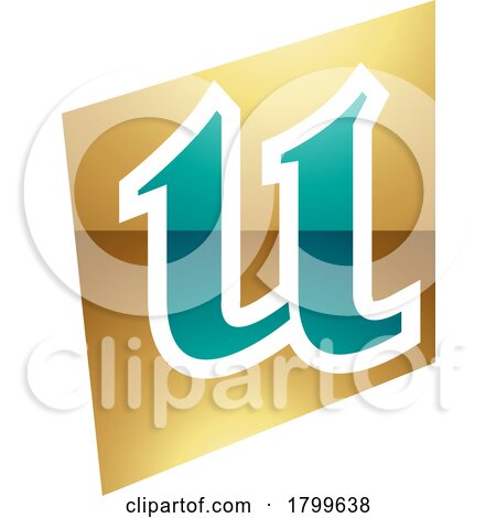 Persian Green and Gold Glossy Distorted Square Shaped Letter U Icon by cidepix