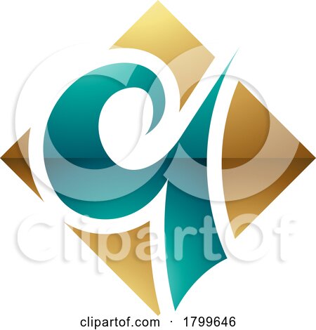 Persian Green and Gold Glossy Diamond Shaped Letter Q Icon by cidepix