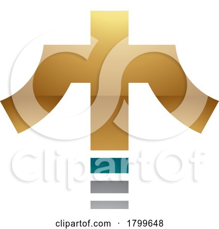 Persian Green and Gold Glossy Cross Shaped Letter T Icon by cidepix