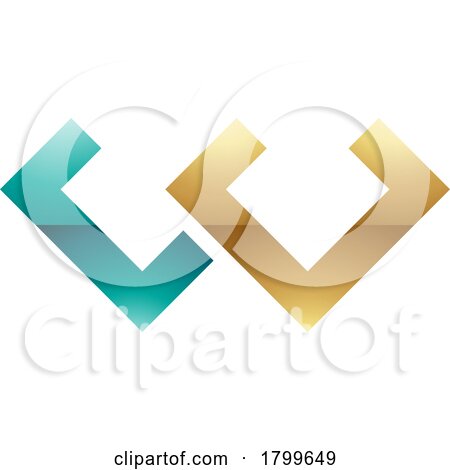 Persian Green and Gold Glossy Cornered Shaped Letter W Icon by cidepix