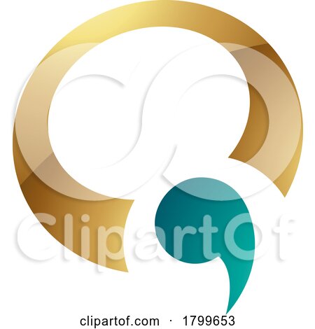 Persian Green and Gold Glossy Comma Shaped Letter Q Icon by cidepix