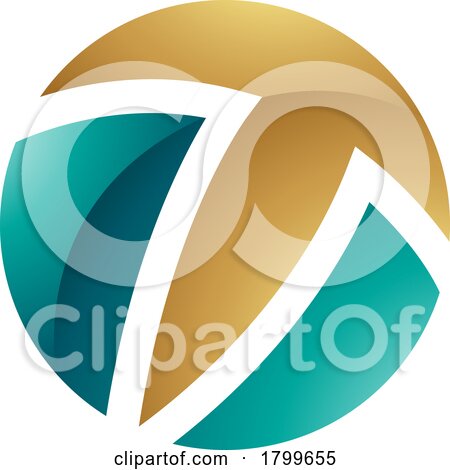 Persian Green and Gold Glossy Circle Shaped Letter T Icon by cidepix