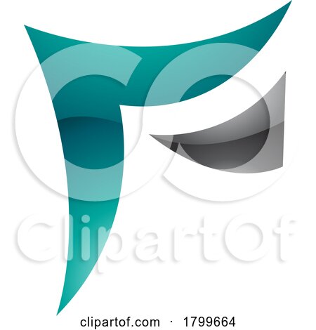 Persian Green and Black Wavy Glossy Paper Shaped Letter F Icon by cidepix