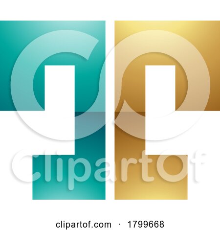 Persian Green and Gold Glossy Bold Split Shaped Letter T Icon by cidepix