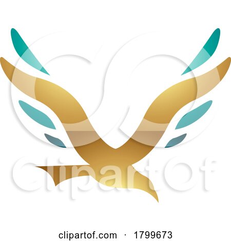 Persian Green and Gold Glossy Bird Shaped Letter V Icon by cidepix