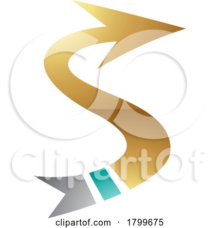 Persian Green and Gold Glossy Arrow Shaped Letter S Icon by cidepix