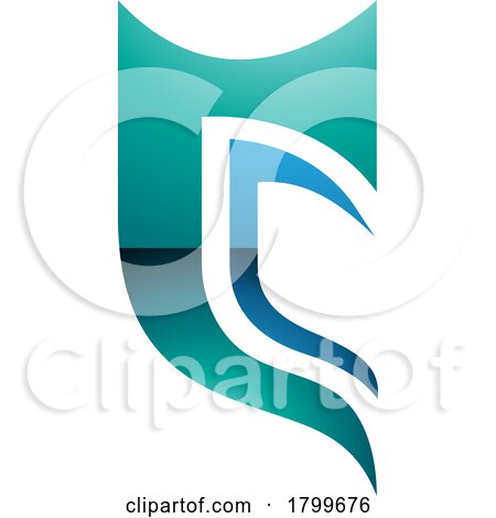 Persian Green and Blue Glossy Half Shield Shaped Letter C Icon by cidepix