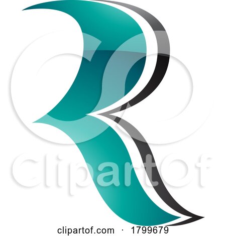 Persian Green and Black Glossy Wavy Shaped Letter R Icon by cidepix