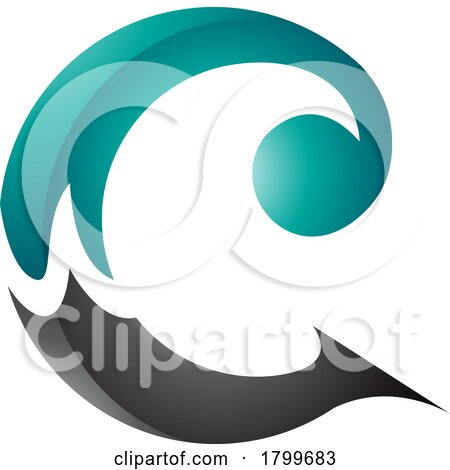 Persian Green and Black Glossy Round Curly Letter C Icon by cidepix