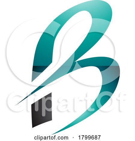 Persian Green and Black Slim Glossy Letter B Icon with Pointed Tips by cidepix