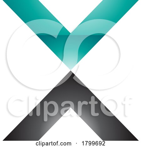 Persian Green and Black Glossy V Shaped Letter X Icon by cidepix
