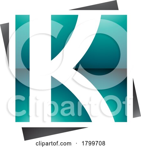 Persian Green and Black Glossy Square Letter K Icon by cidepix