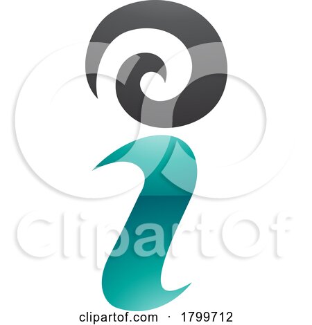 Persian Green and Black Glossy Swirly Letter I Icon by cidepix