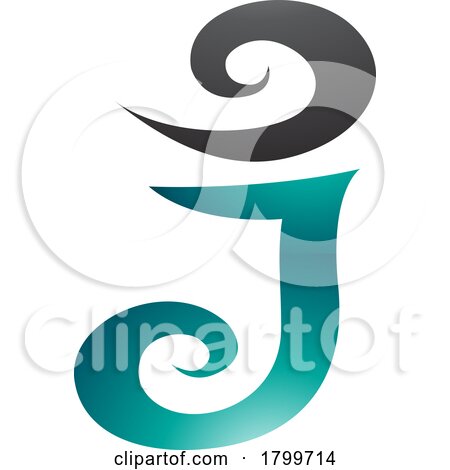 Persian Green and Black Glossy Swirl Shaped Letter J Icon by cidepix
