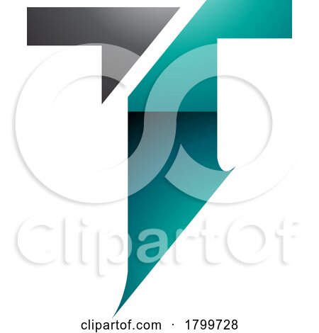 Persian Green and Black Glossy Split Shaped Letter T Icon by cidepix