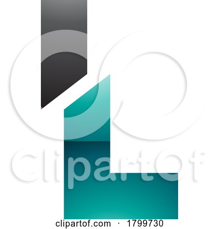Persian Green and Black Glossy Split Shaped Letter L Icon by cidepix