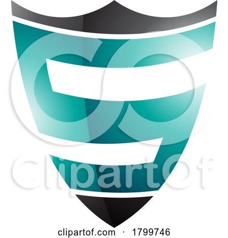Persian Green and Black Glossy Shield Shaped Letter S Icon by cidepix