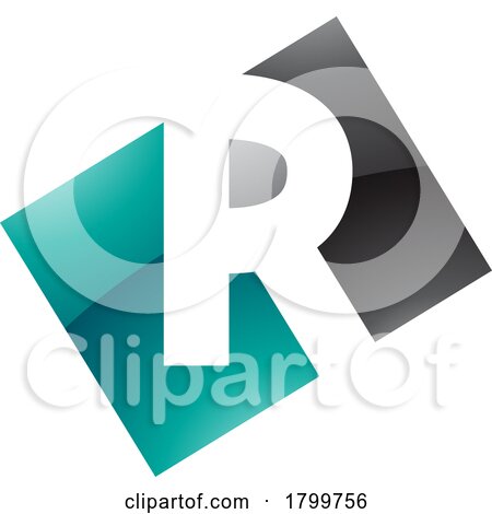 Persian Green and Black Glossy Rectangle Shaped Letter R Icon by cidepix