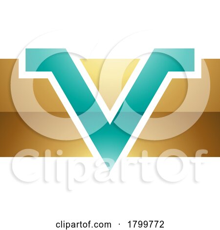 Persian Green and Gold Glossy Rectangle Shaped Letter V Icon by cidepix