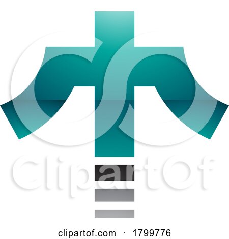 Persian Green and Black Glossy Cross Shaped Letter T Icon by cidepix