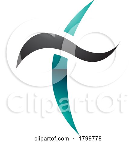 Persian Green and Black Glossy Curvy Sword Shaped Letter T Icon by cidepix
