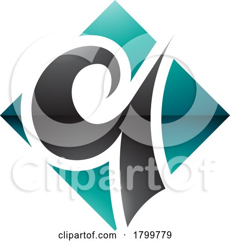 Persian Green and Black Glossy Diamond Shaped Letter Q Icon by cidepix