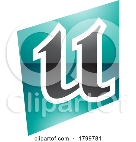 Persian Green and Black Glossy Distorted Square Shaped Letter U Icon by cidepix