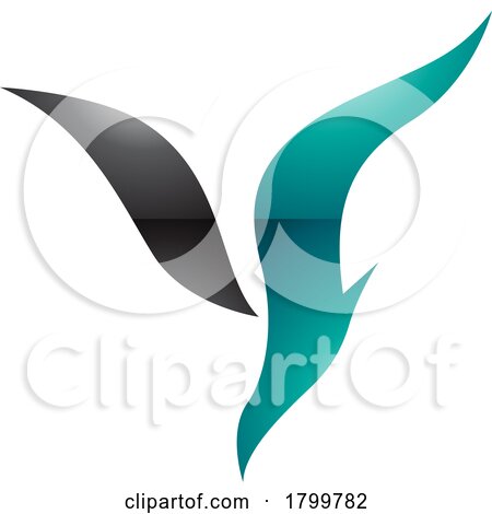 Persian Green and Black Glossy Diving Bird Shaped Letter Y Icon by cidepix