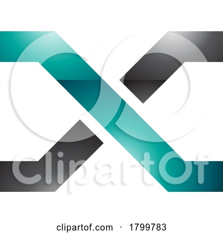 Persian Green and Black Glossy Letter X Icon with Crossing Lines by cidepix