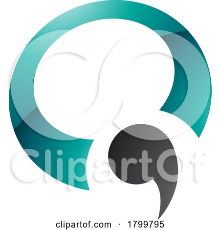 Persian Green and Black Glossy Comma Shaped Letter Q Icon by cidepix