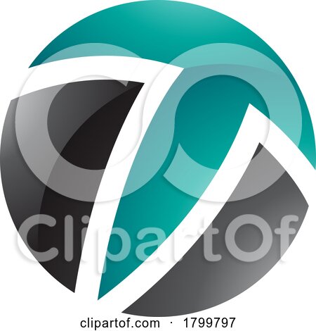 Persian Green and Black Glossy Circle Shaped Letter T Icon by cidepix