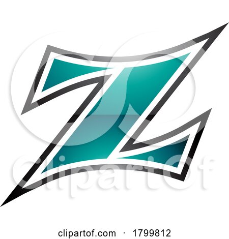 Persian Green and Black Glossy Arc Shaped Letter Z Icon by cidepix