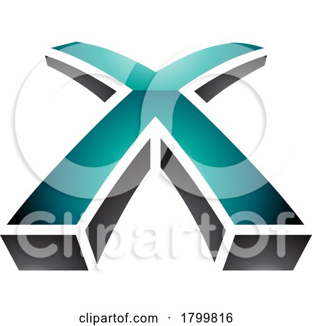 Persian Green and Black Glossy 3d Shaped Letter X Icon by cidepix