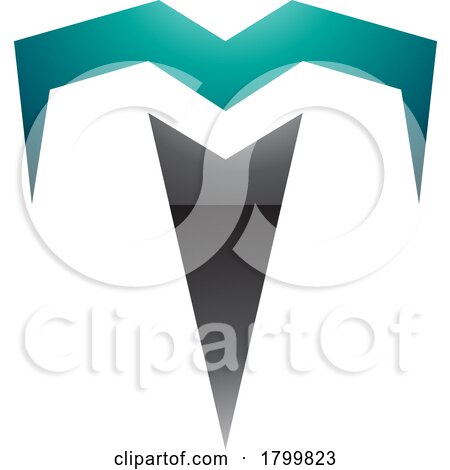 Persian Green and Black Glossy Letter T Icon with Pointy Tips by cidepix