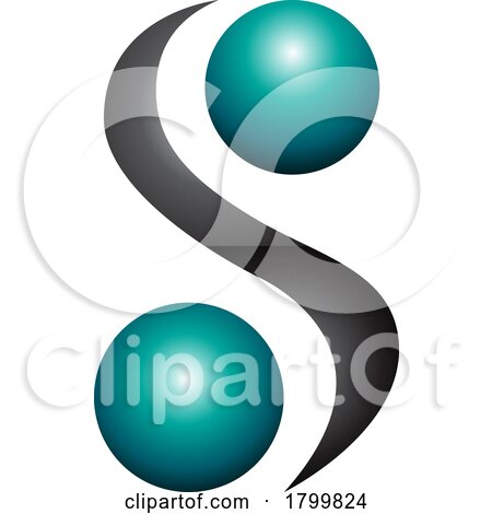 Persian Green and Black Glossy Letter S Icon with Spheres by cidepix